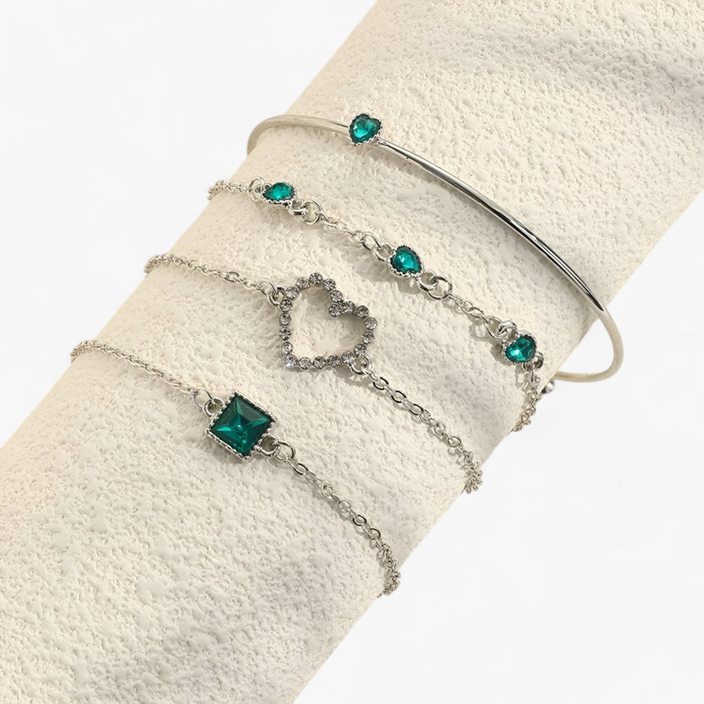 Armband met vierkante groene steen en zirkoniabedels