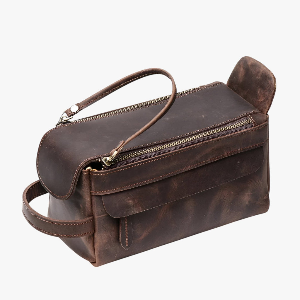 Men's Spacious Leather Toiletry Wash Bag for Travel