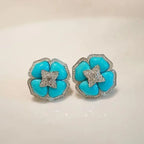 Silver-Tone Turquoise Flower Earrings