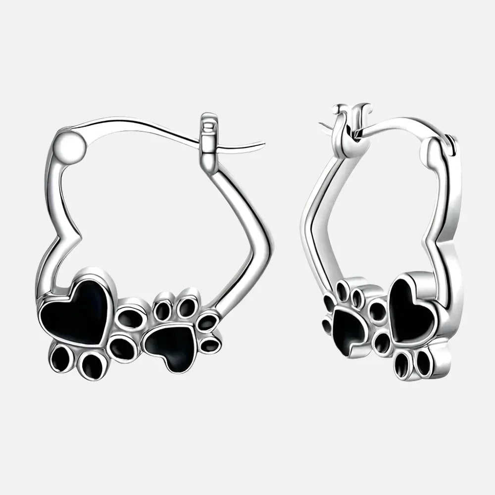 Huggie-oorbellen met hart, pootje en zwart email