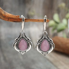 Vintage Victorian-Style Water Droplet Earrings with Pink Stones