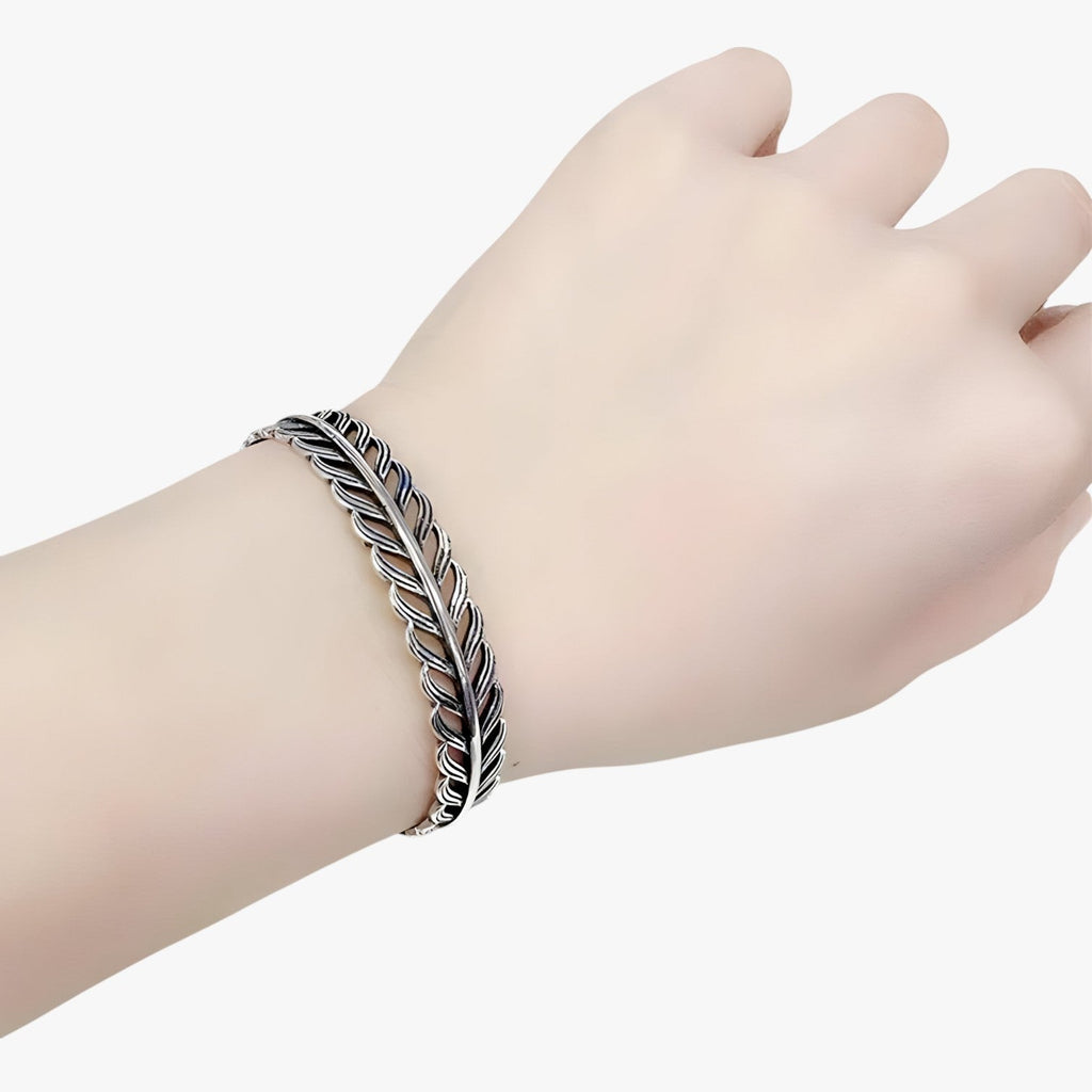 Sterling Silver Bracelet with Gold-Tone Feather Charm