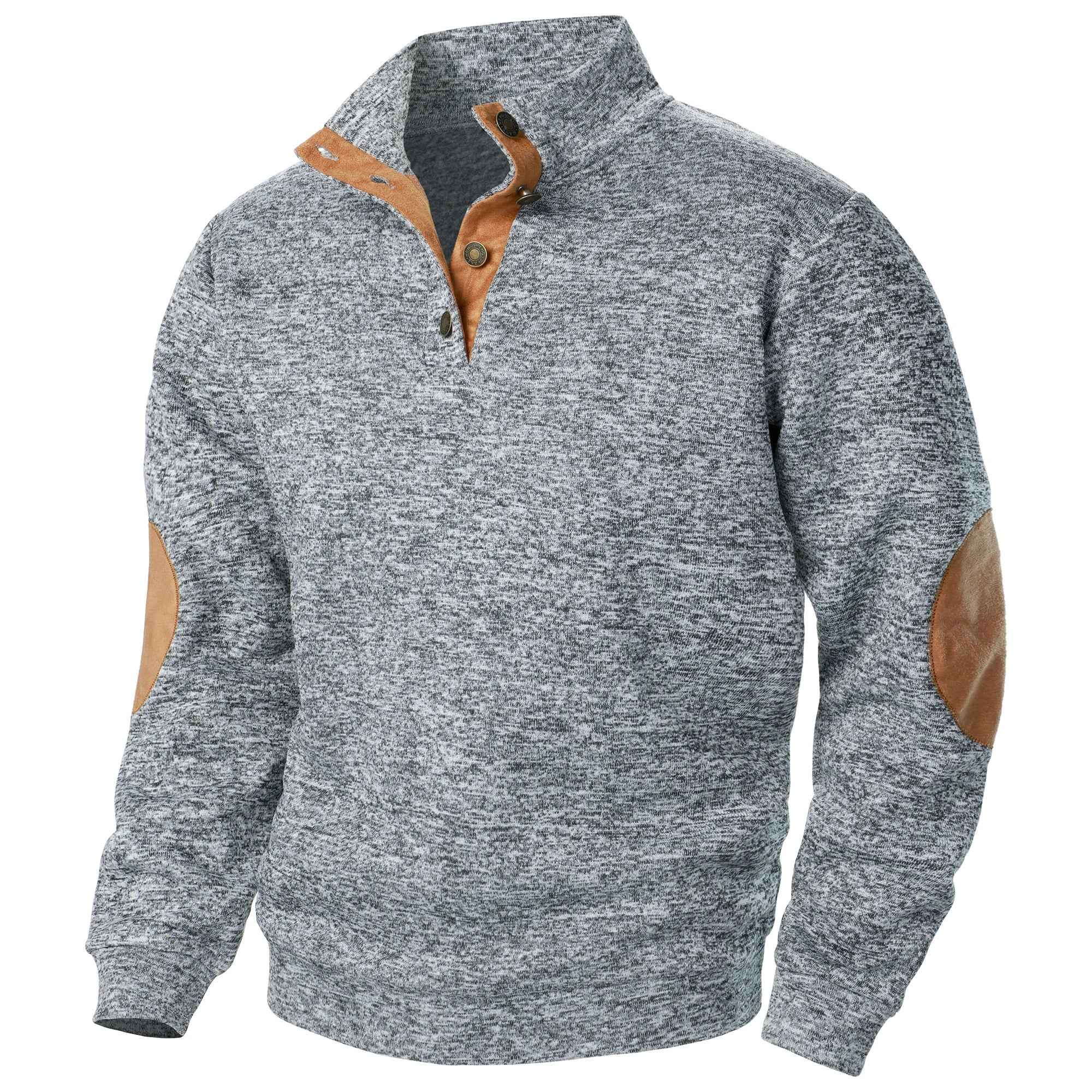 Quarter Button Knit Jumper with Suede Look Trim Details