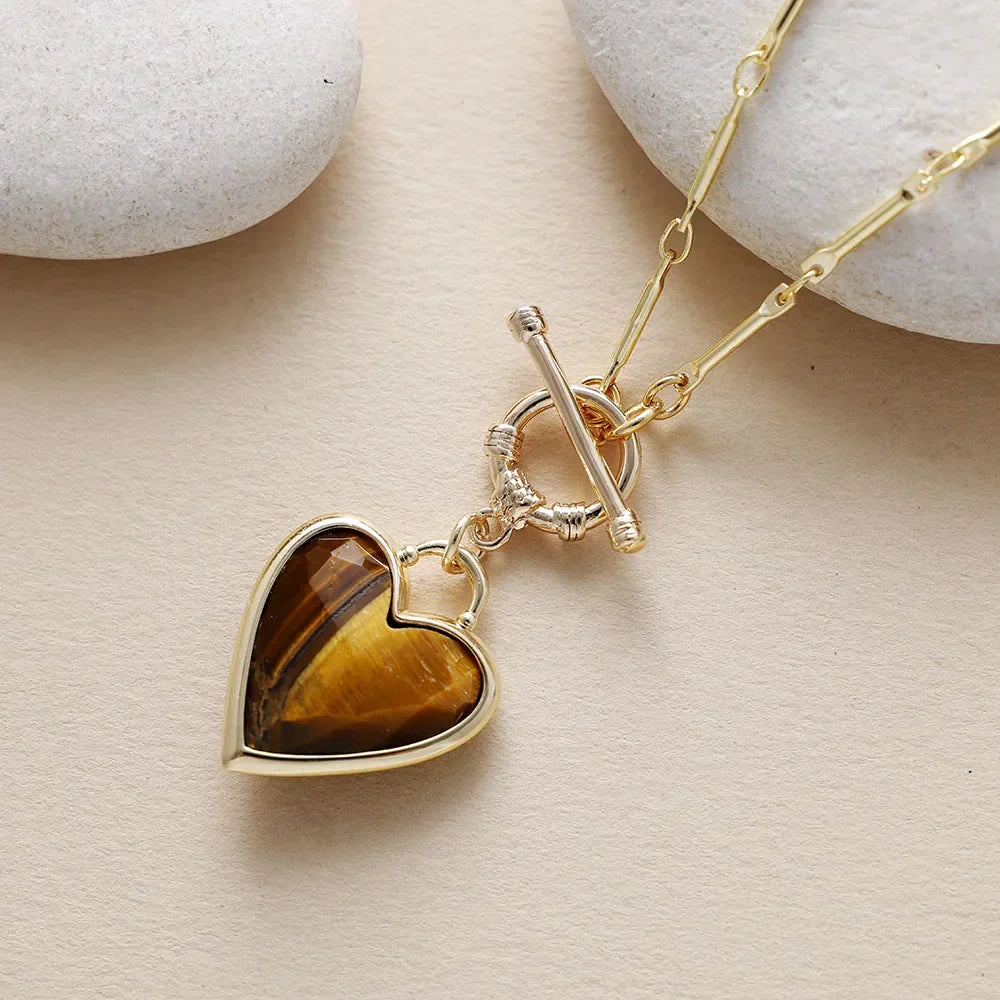 Gold-Plated Chain Necklace with Stone Charm in Many Stones