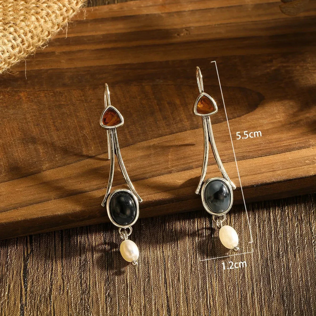 Silver-Tone Tri-Stone Pearl Drop Earrings