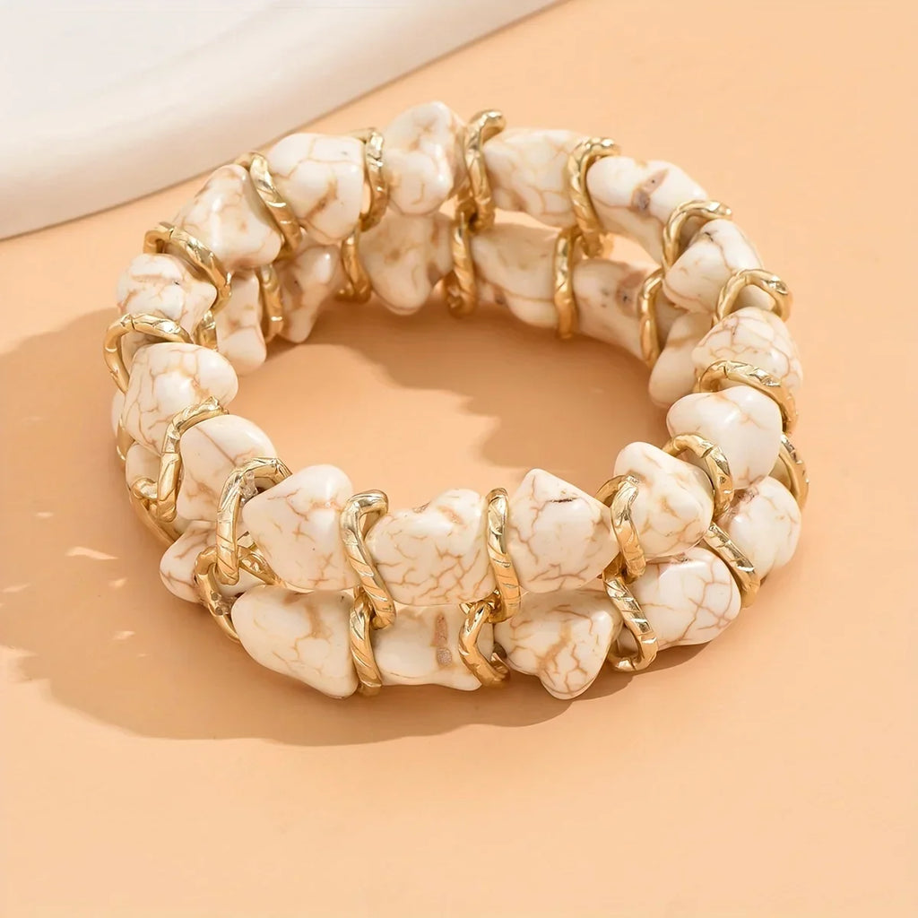 Turquoise Stone Woven Gold-Tone Bracelet