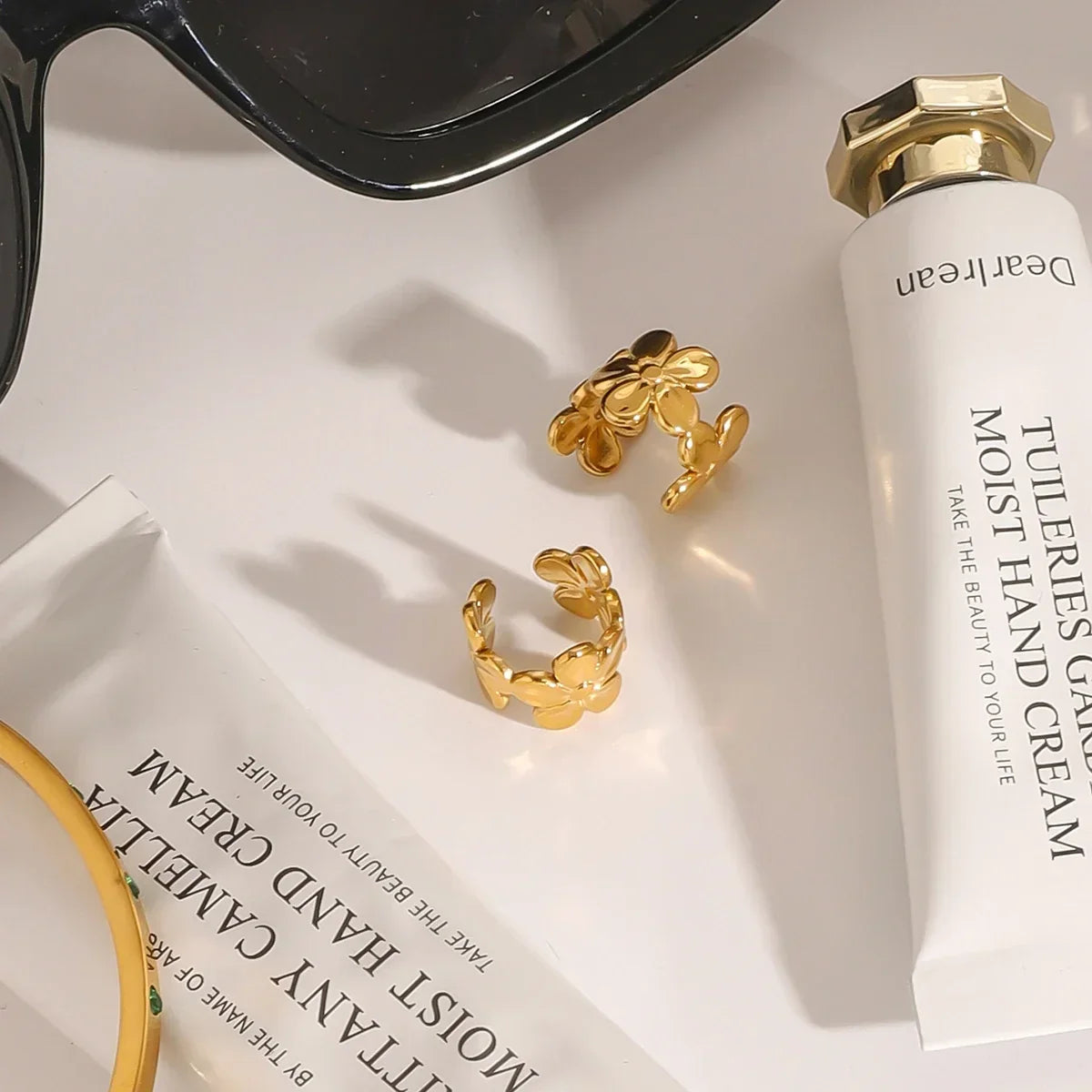 Floral Ear Cuff in Gold Tone