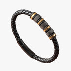 Braided Leather Bracelet with Steel Bead Detail