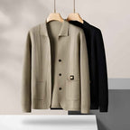 Tailored Knit Jacket with Turn-Down Collar and Neat Shoulders