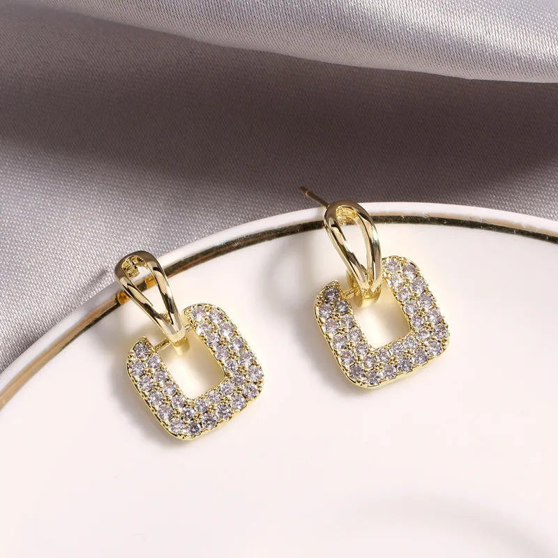 Gold-Tone Square Crystal Earrings