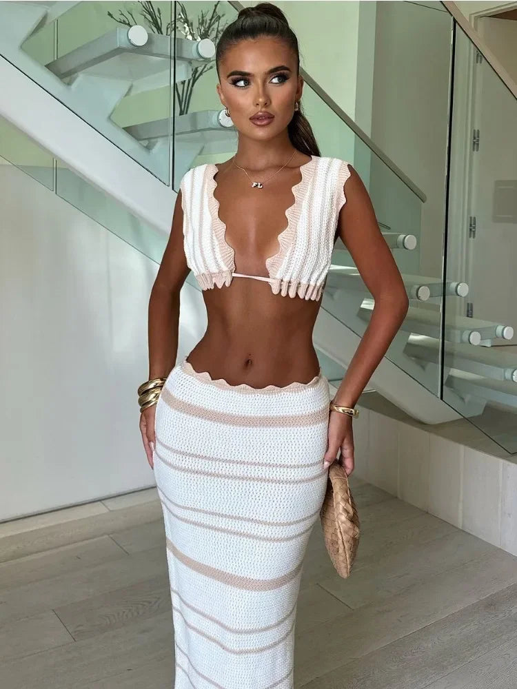 Knit Sleeveless Deep Neckline Fitted Maxi Dress
