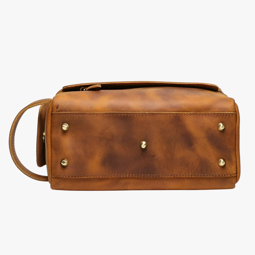 Men's Spacious Leather Toiletry Wash Bag for Travel
