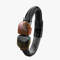 Armband van natuursteen en leer met kralendetail