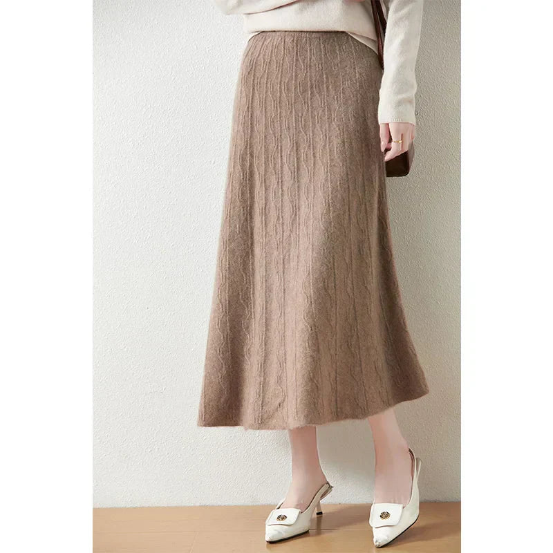 Textured Cable-Knit A-Line Maxi Skirt