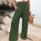 Full-Length Wide-Leg Trousers with a Gathered Waist