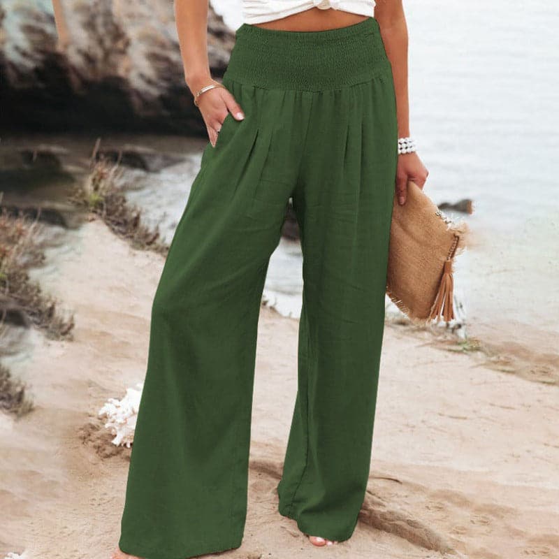 Full-Length Wide-Leg Trousers with a Gathered Waist