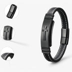Geweven leren armband met kruisdetail, zwart en goud
