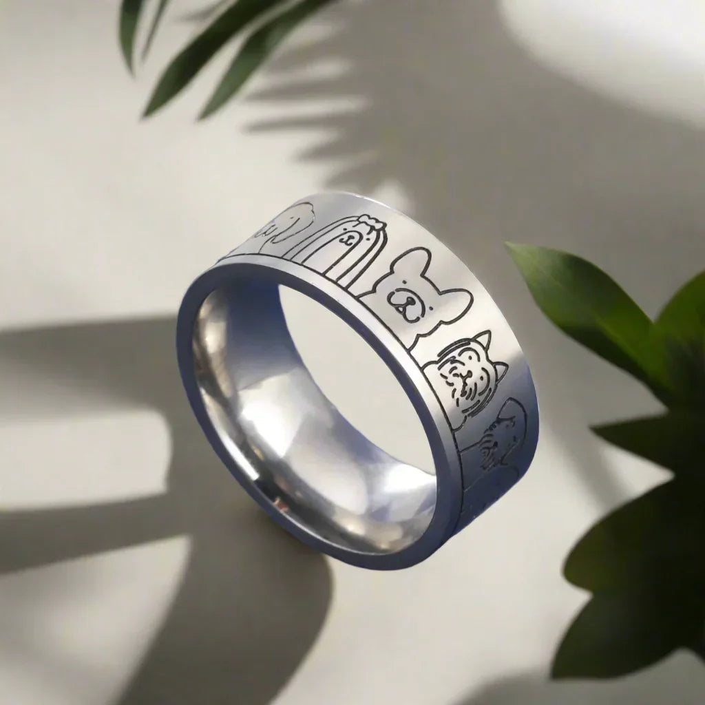Wide Stainless Steel Engraved Dog Ring