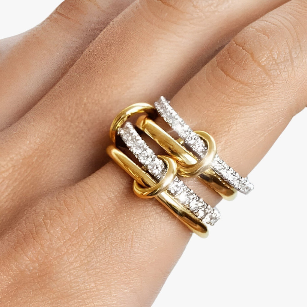 Stapelbare ringenset in 18K verguldsel met zirkonia