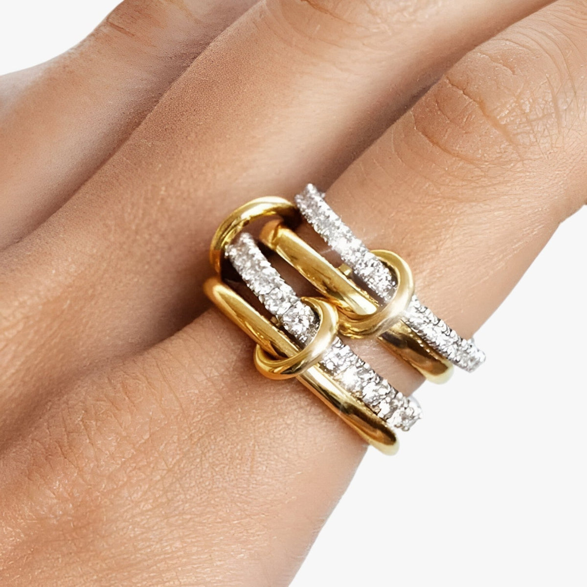 Stapelbare ringenset in 18K verguldsel met zirkonia