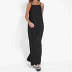 Linen Sleeveless Strappy Side-Slit Maxi Dress