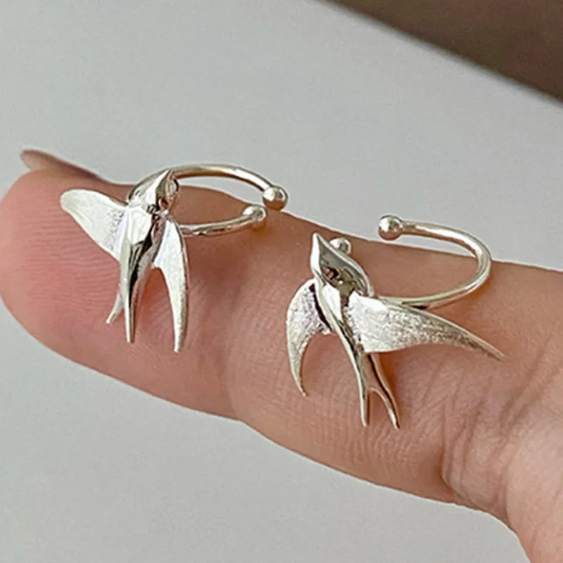 Silver-Tone Swallow Bird Clip-On Earrings