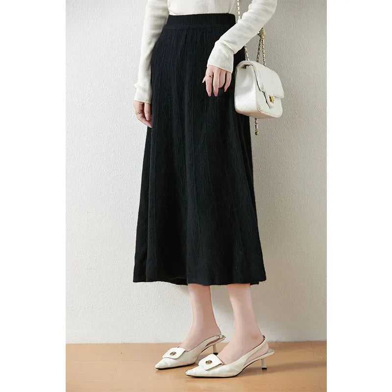 Textured Cable-Knit A-Line Maxi Skirt