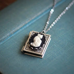 Vintage Cat Book Pendant Necklace with Rotating Page