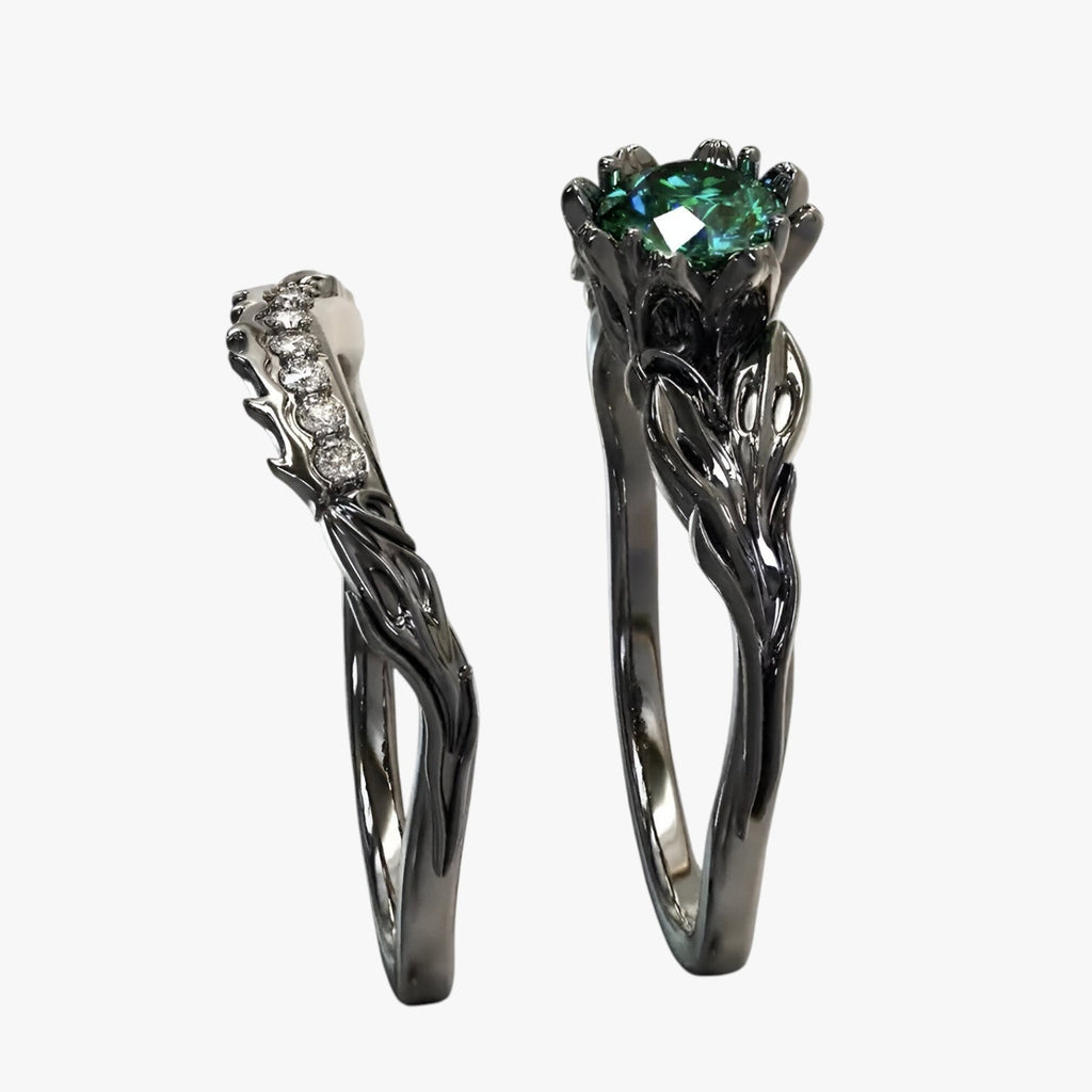Pair of Rings with Black Quartz and Zircon Stones