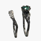 Pair of Rings with Black Quartz and Zircon Stones
