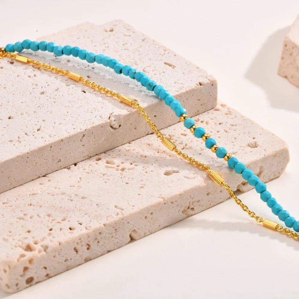 Gold-Tone Double Chain Turquoise Bracelet