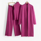 Three-Piece Knit Set with Top, Cardigan and Matching Trousers