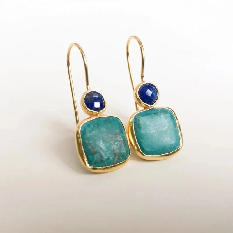 Vintage-Style Ornate Gold-Tone Turquoise Earrings