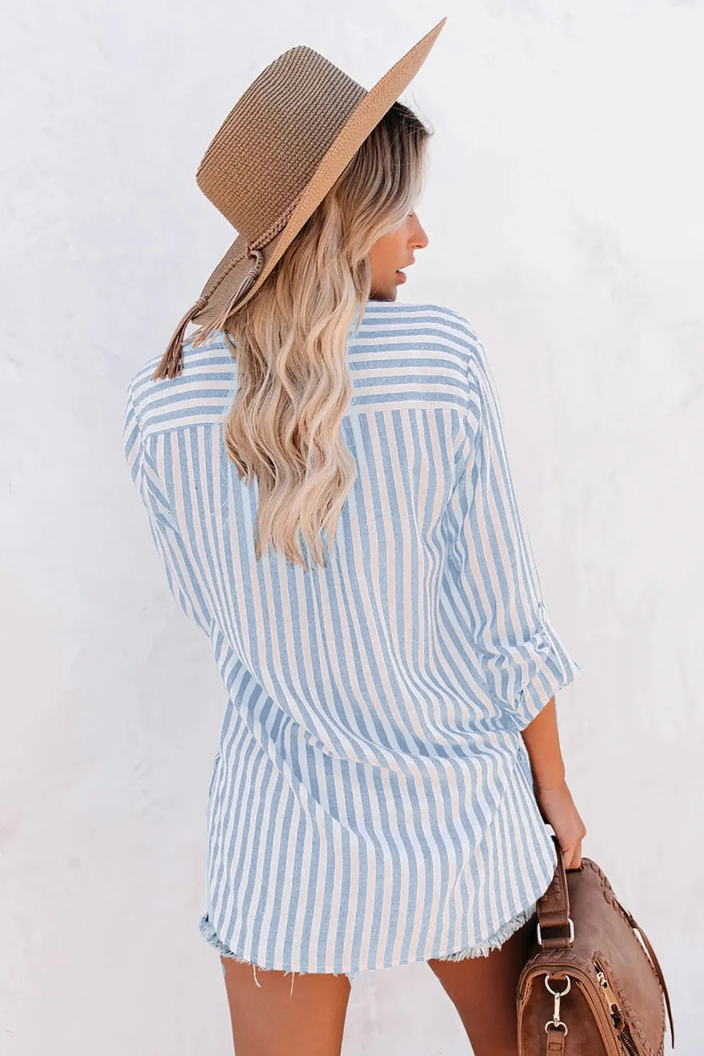 Striped Button-Front Blouse with Chest Pockets