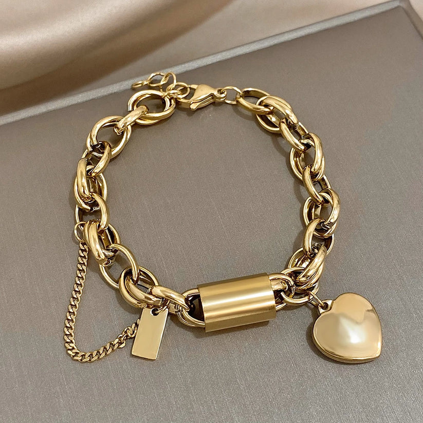 Chunky Heart Bracelet in Two Metal Tones