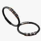 Braided Leather Bracelet with Steel Bead Detail