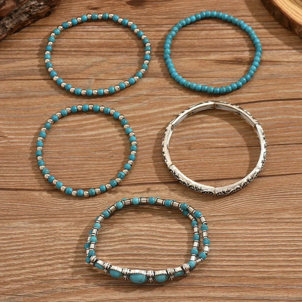 Bohemian Turquoise-Look Beaded Bracelet Set