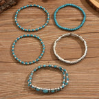Bohemian Turquoise-Look Beaded Bracelet Set