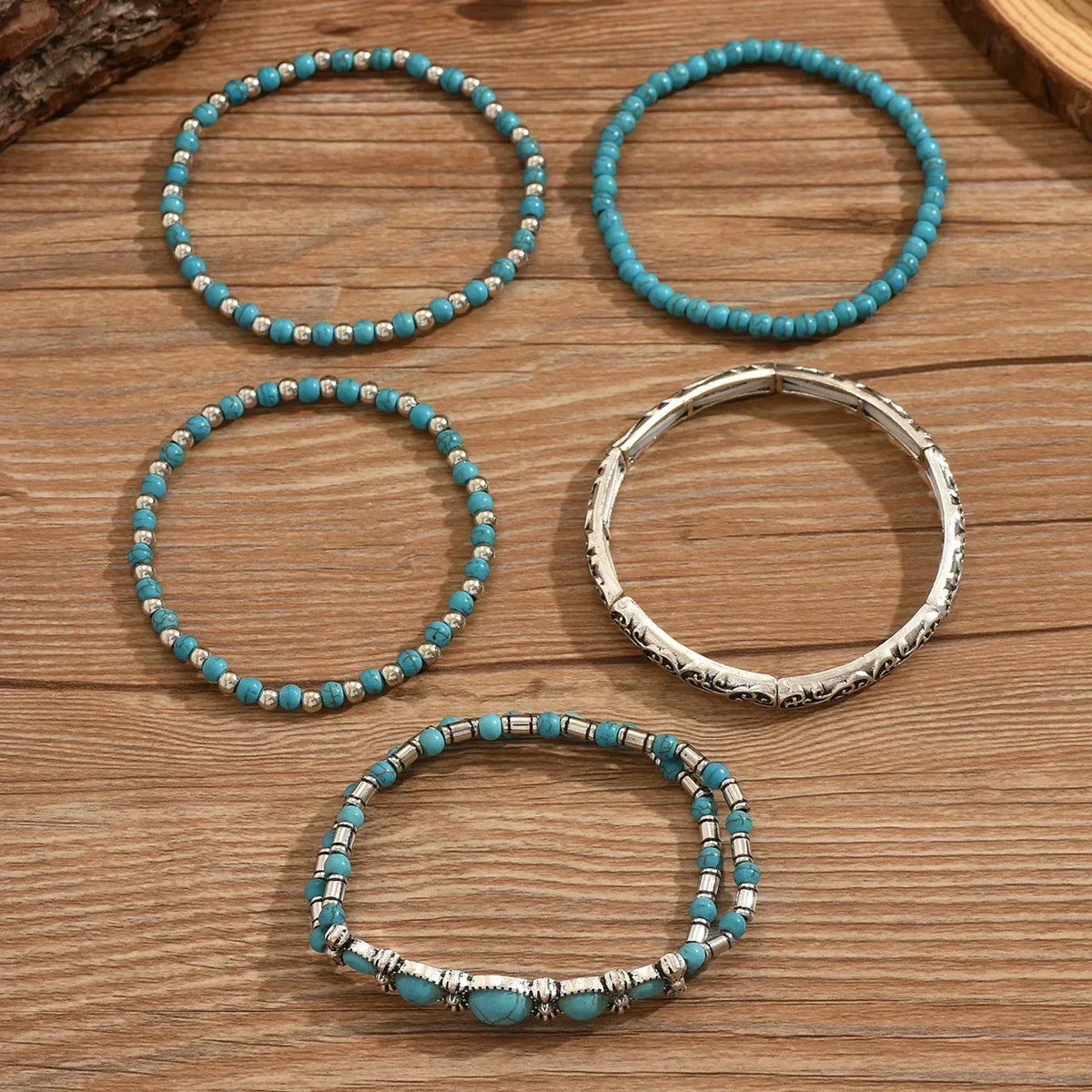 Bohemian Turquoise-Look Beaded Bracelet Set