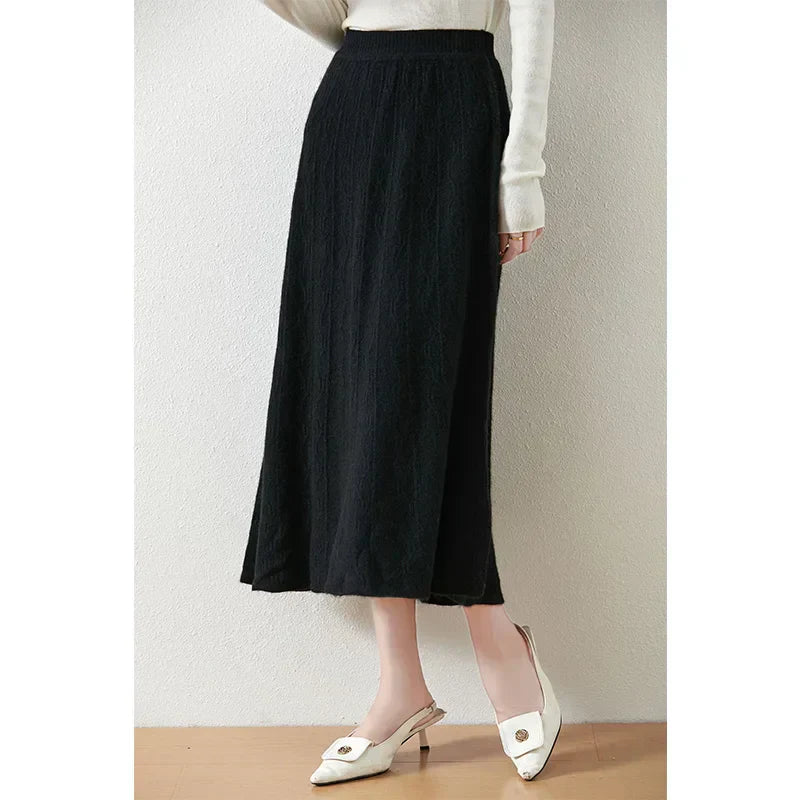 Textured Cable-Knit A-Line Maxi Skirt
