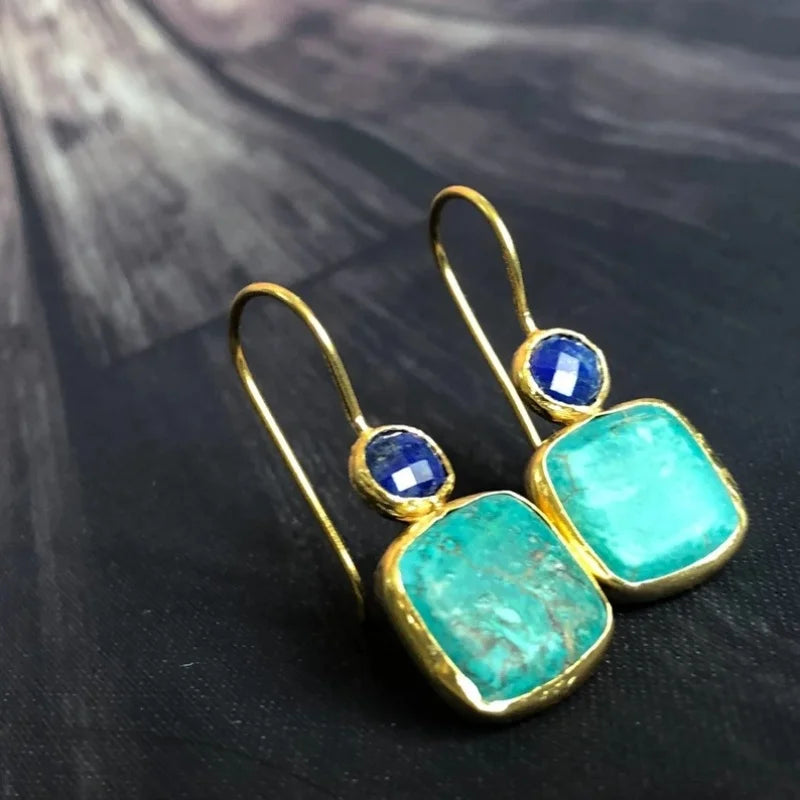 Vintage-Style Ornate Gold-Tone Turquoise Earrings