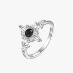 Silver-Plated Ring with Black Stone and Knot Symbol