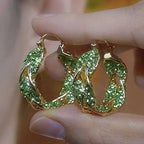 Twisted Green Zirconia Hoop Earrings