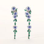 Trumpet Flower Drop Earrings with Sapphire-Blue Accents