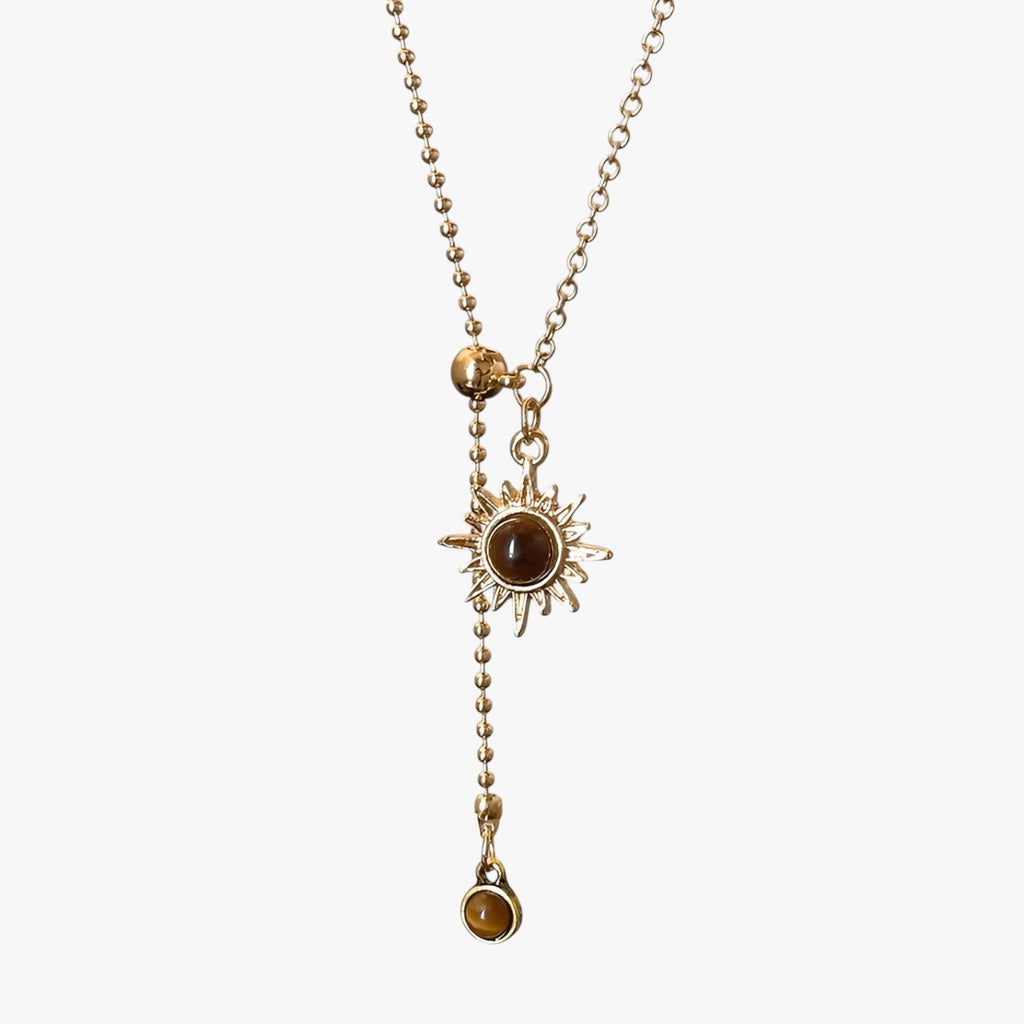 Sunflower Pendant Necklace with Tiger's Eye Stone