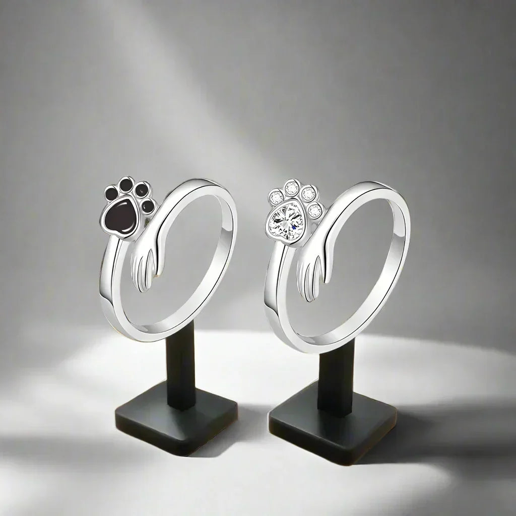 Adjustable 925 Sterling Silver Hand and Paw Print Ring