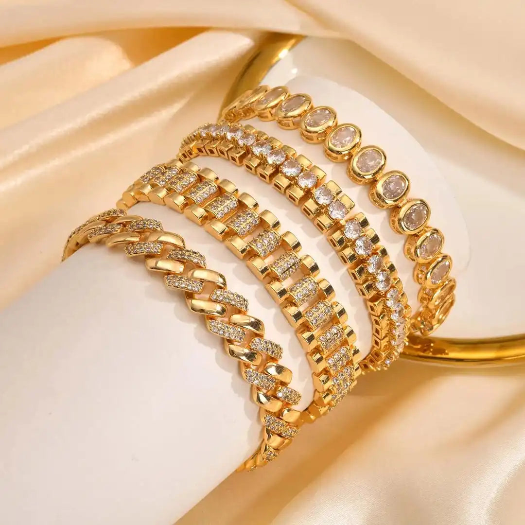 Chunky Gold-Tone Cubic Zirconia Adjustable Bracelet Set