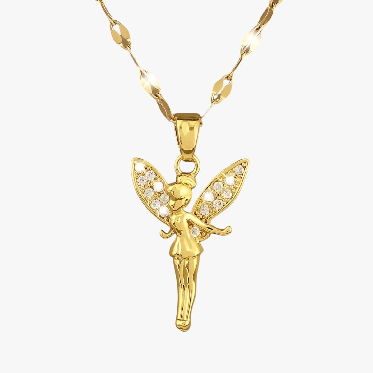 Titaniumstalen ketting met elfje- en bloembedel