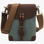 Compact Retro Canvas and Genuine Leather Shoulder Bag