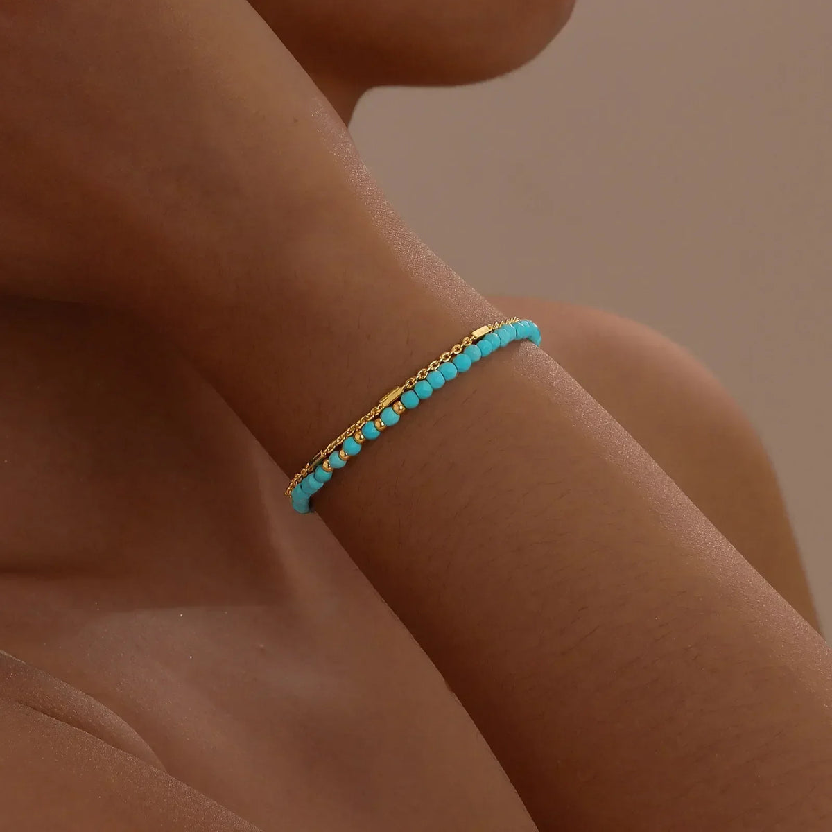 Gold-Tone Double Chain Turquoise Bracelet